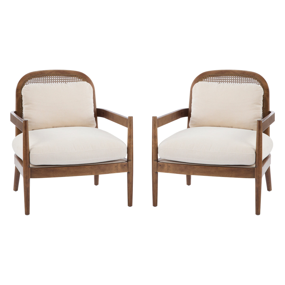 Elliston Rattan Backrest Solid Wood Accent Chair with Cushions Set of 2