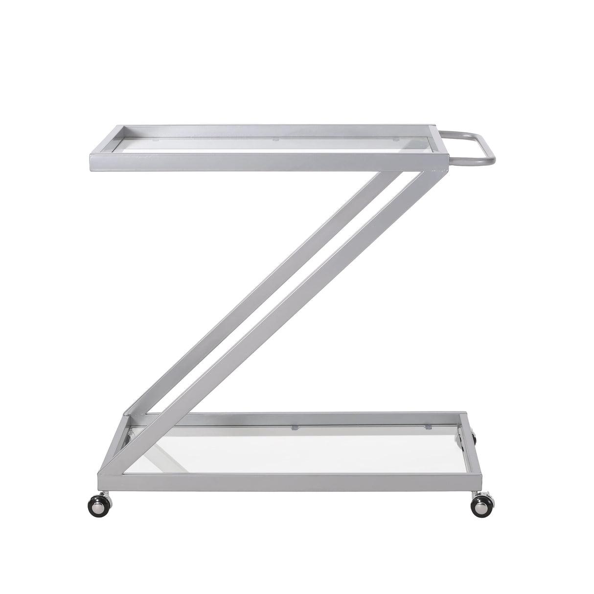Modern Z-Shaped Bar Cart with Tempered Glass Shelves