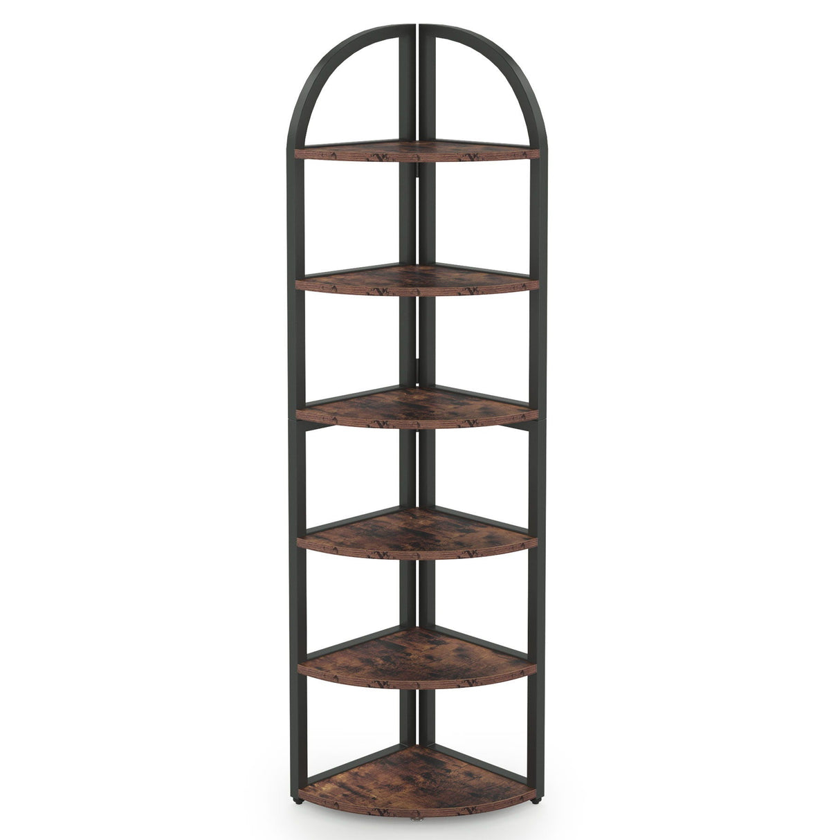 Tall 6 Tier Corner Shelf, Freestanding Bookshelf For Living Room - Rustic Brown