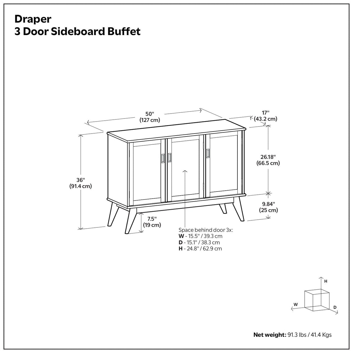Draper - 3 Door Sideboard Buffet - Brown
