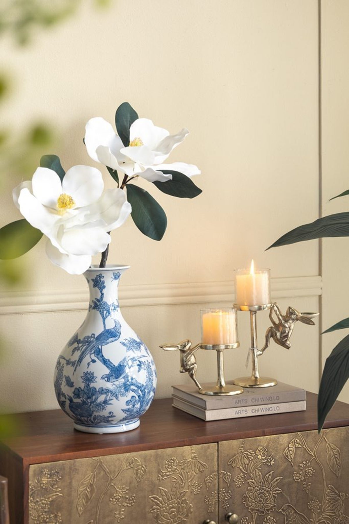 7x4x7.5' Gold Rabbit Pillar Candle Holder with Clear Glass Hurricane Shade