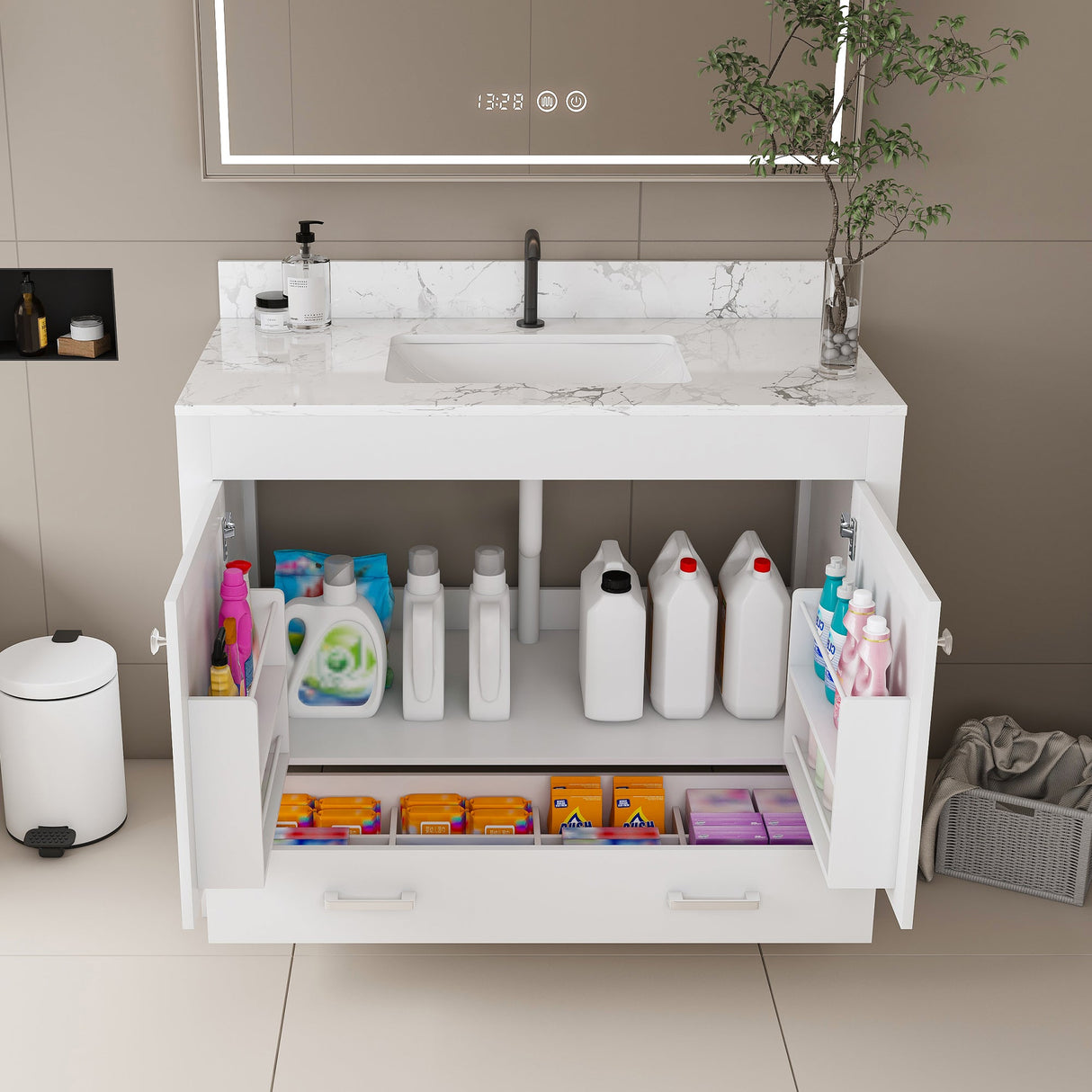 Modern 43" Bathroom Vanity with Artificial Marble Carrara