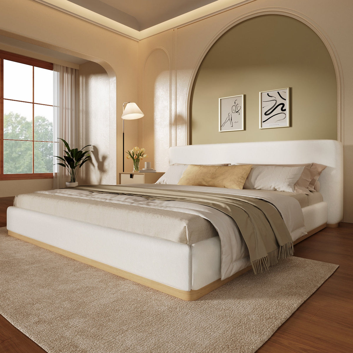 Elegant Upholstered Bed With Solid Wood Frame - Queen