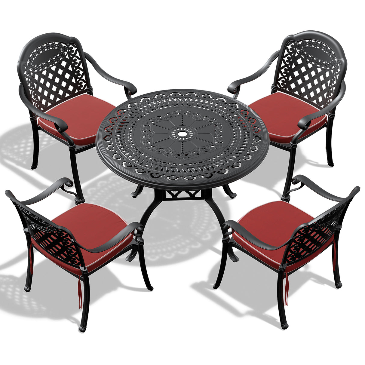 5-piece set of cast aluminum patio furniture with cushions