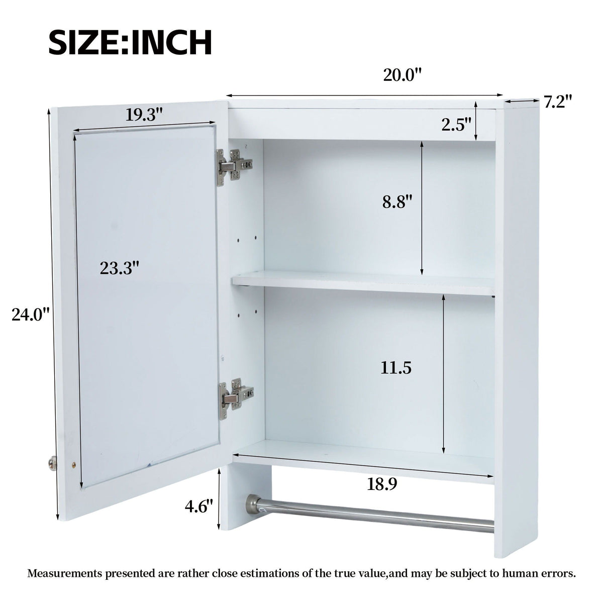 3 in 1 Wall Mounted Bathroom Mirror Cabinet with Adjustable Shelf - White