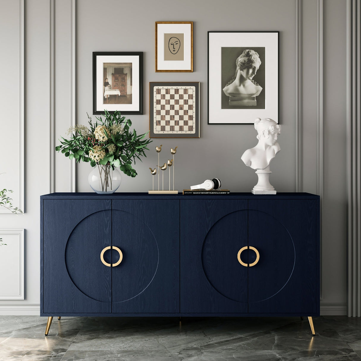 Modern Lacquered 4 Door Wooden Cabinet