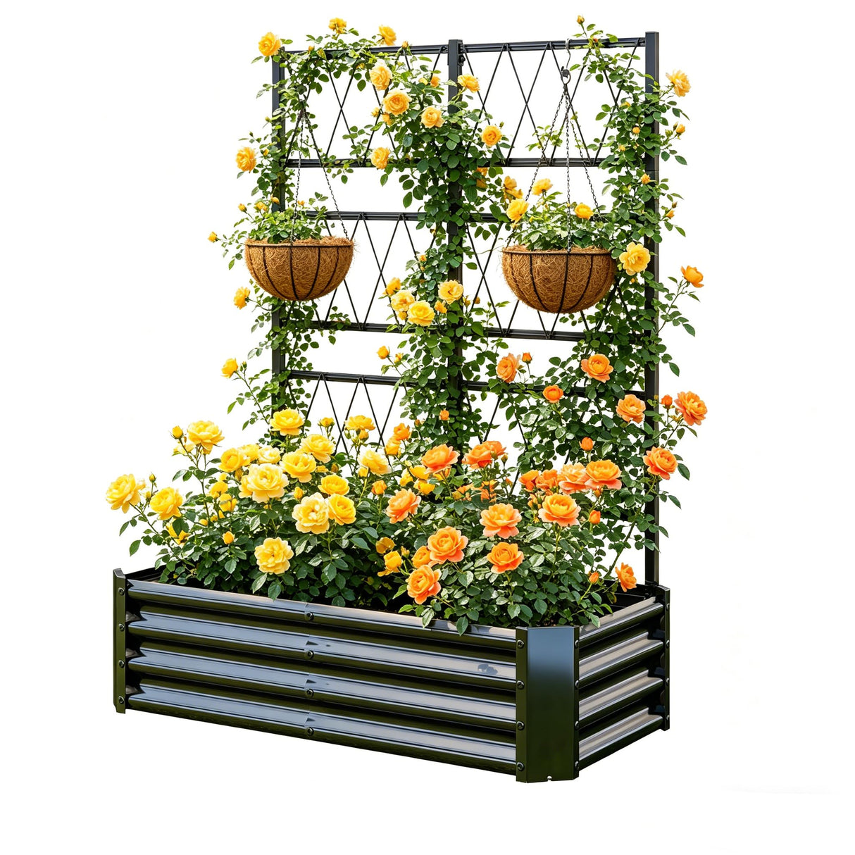 Galvanized Raised Garden Bed with Arch Trellis