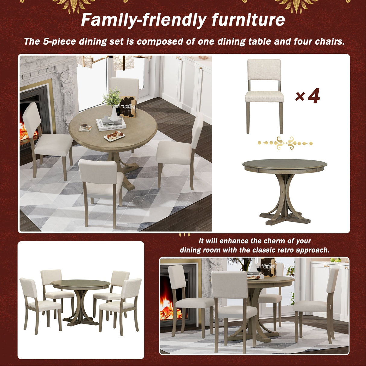 Isla Graceful Pedestal Dining Set for Four