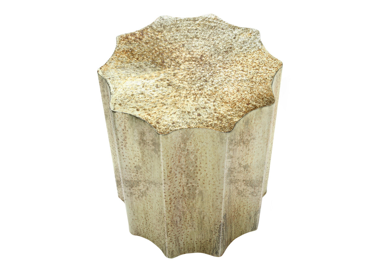 Artifact End Table with Scalloped Design and Hammered Texture