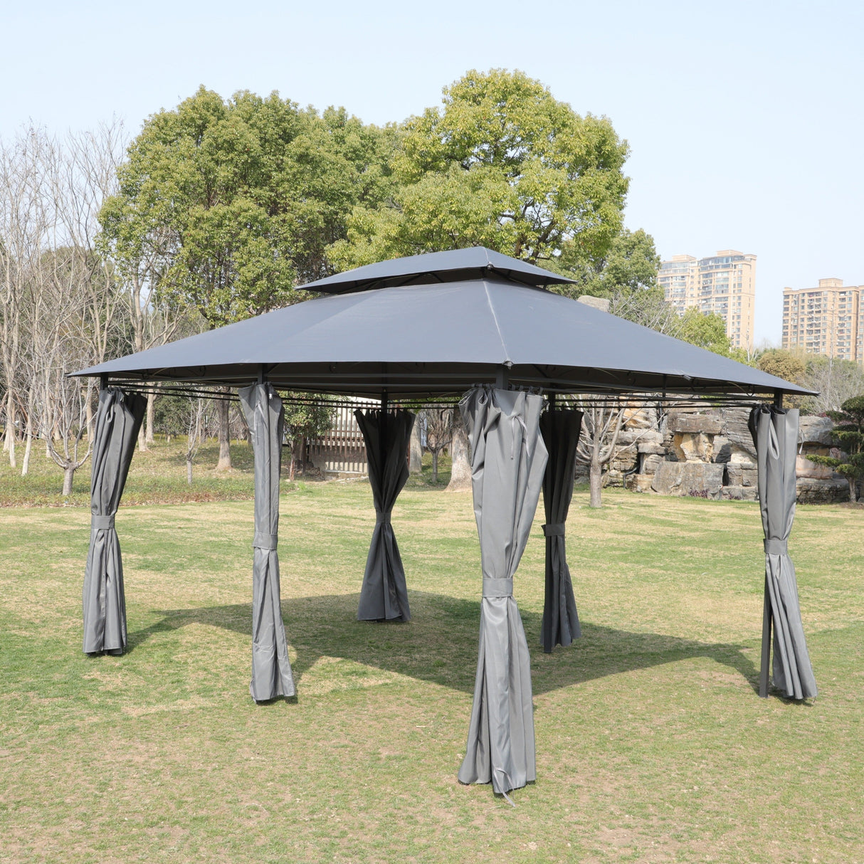 13x10 ft Outdoor Patio Gazebo Canopy Tent with Ventilated Double Roof and Side Wall