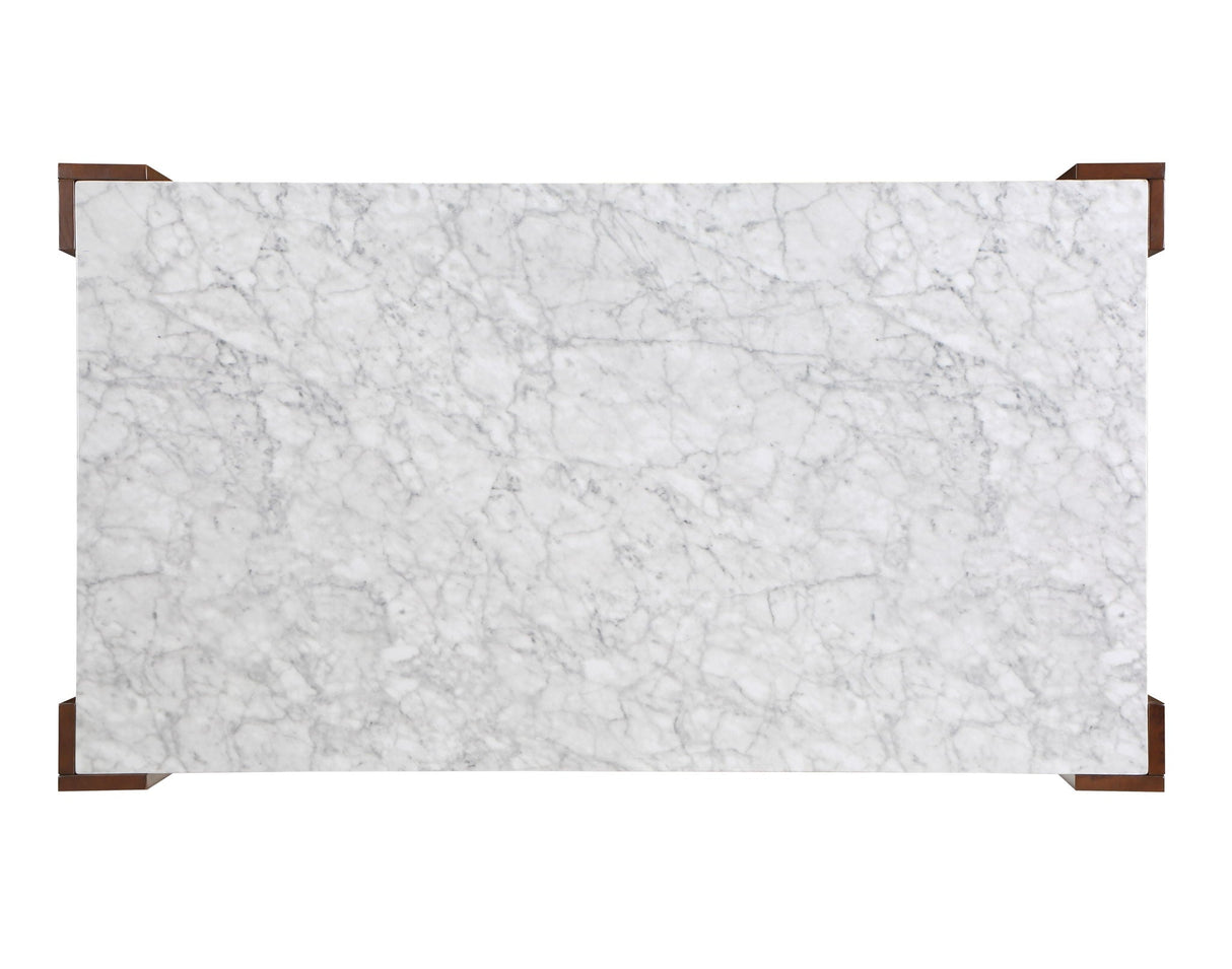 Hettie Dining Table With Engineered Stone Top - Brown