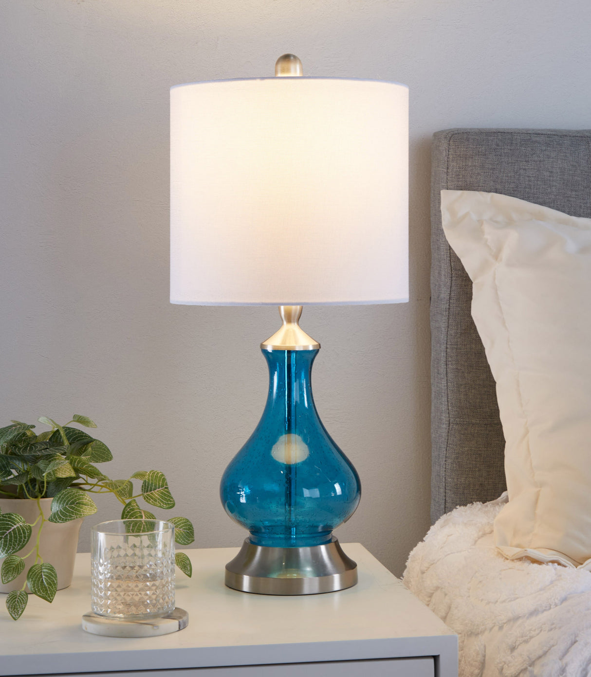 Jasmine 22" Seeded Glass Drum Shade Table Lamp