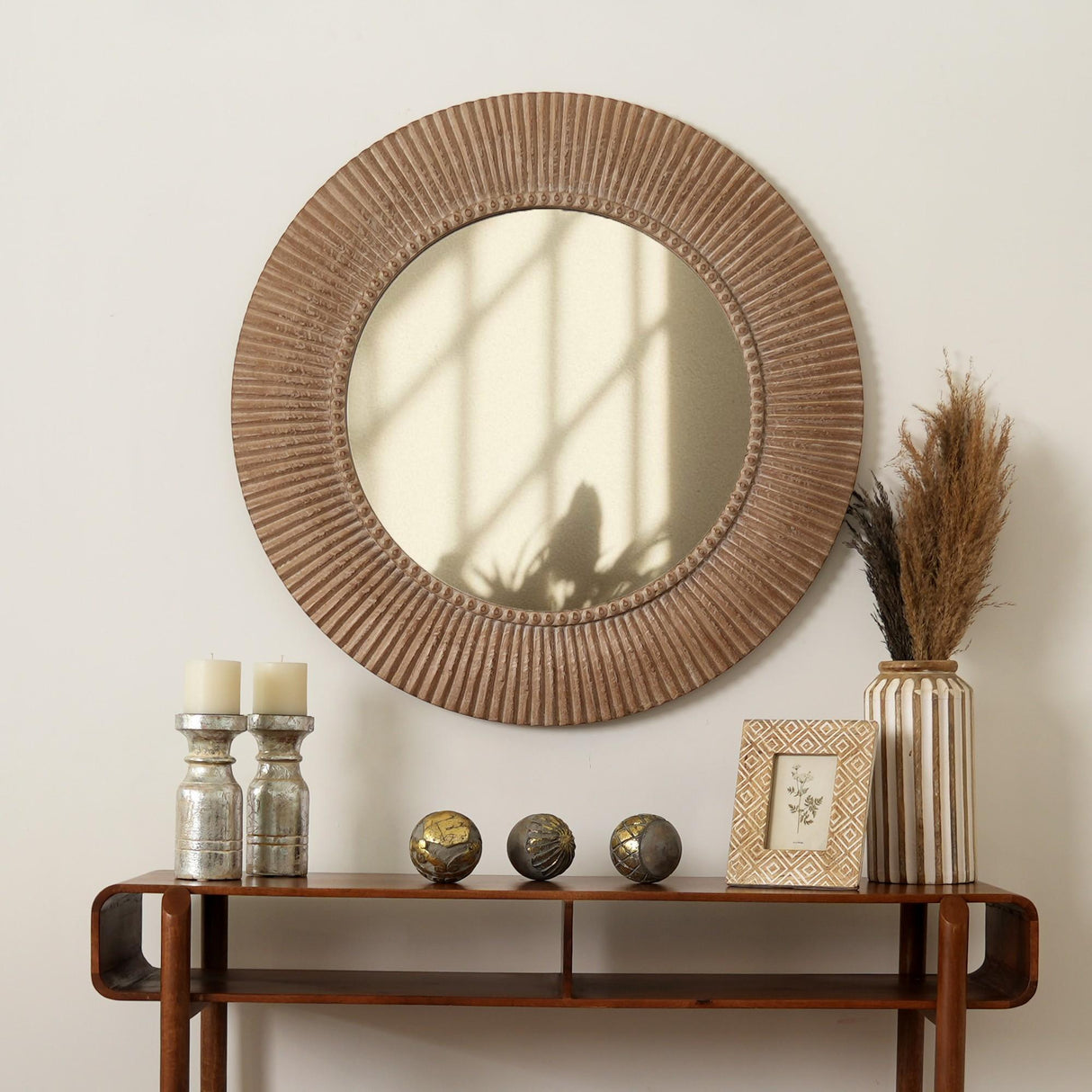 36” Handcrafted Wooden Wall Mirror