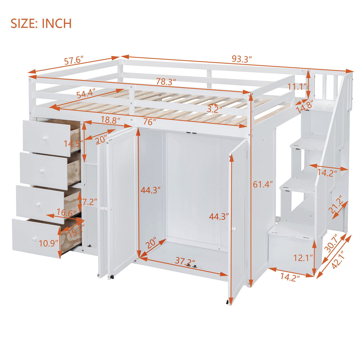 Loft Bed With Built In Wardrobes, Cabinets And Drawers