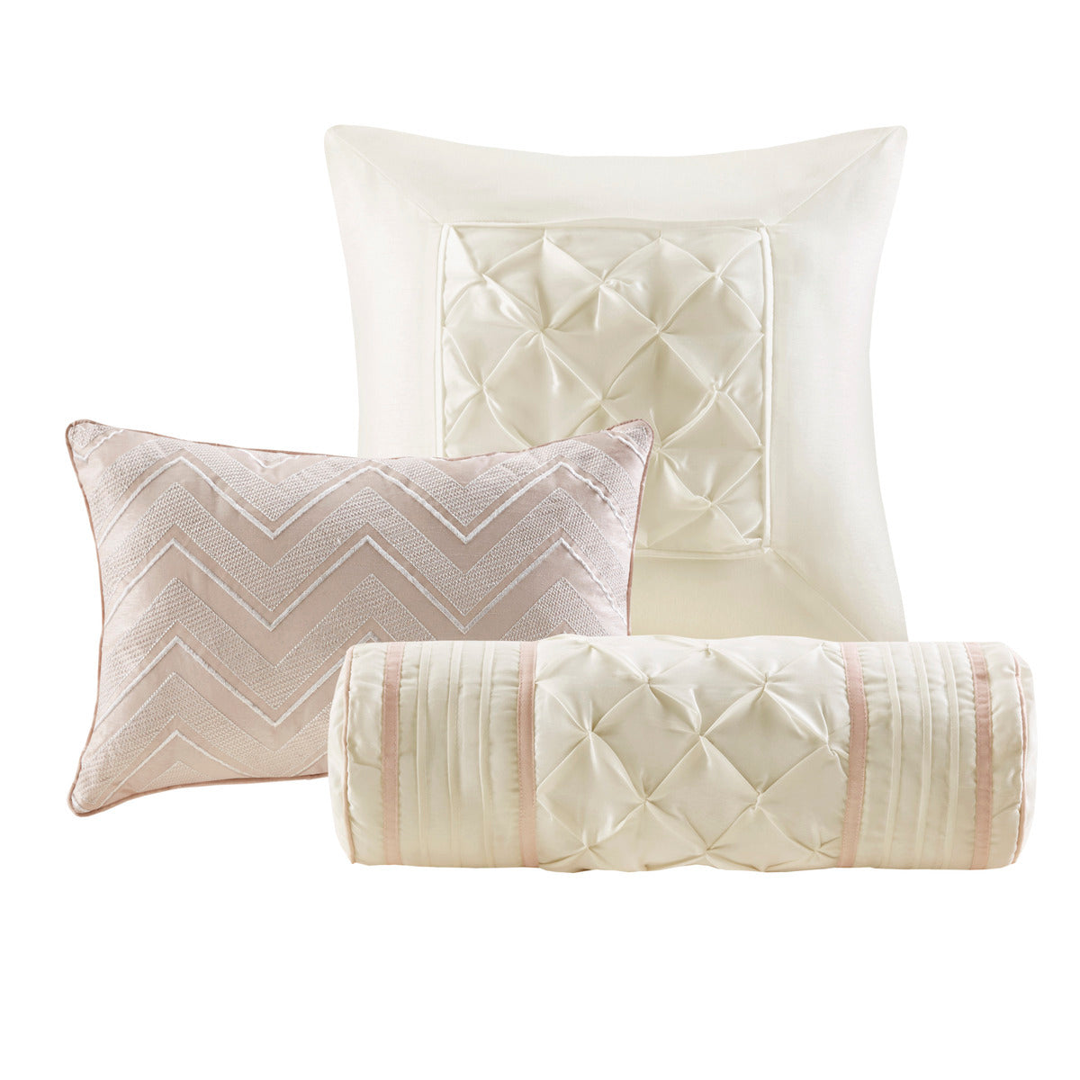 7 Piece Tufted Comforter Set Blush Cal King