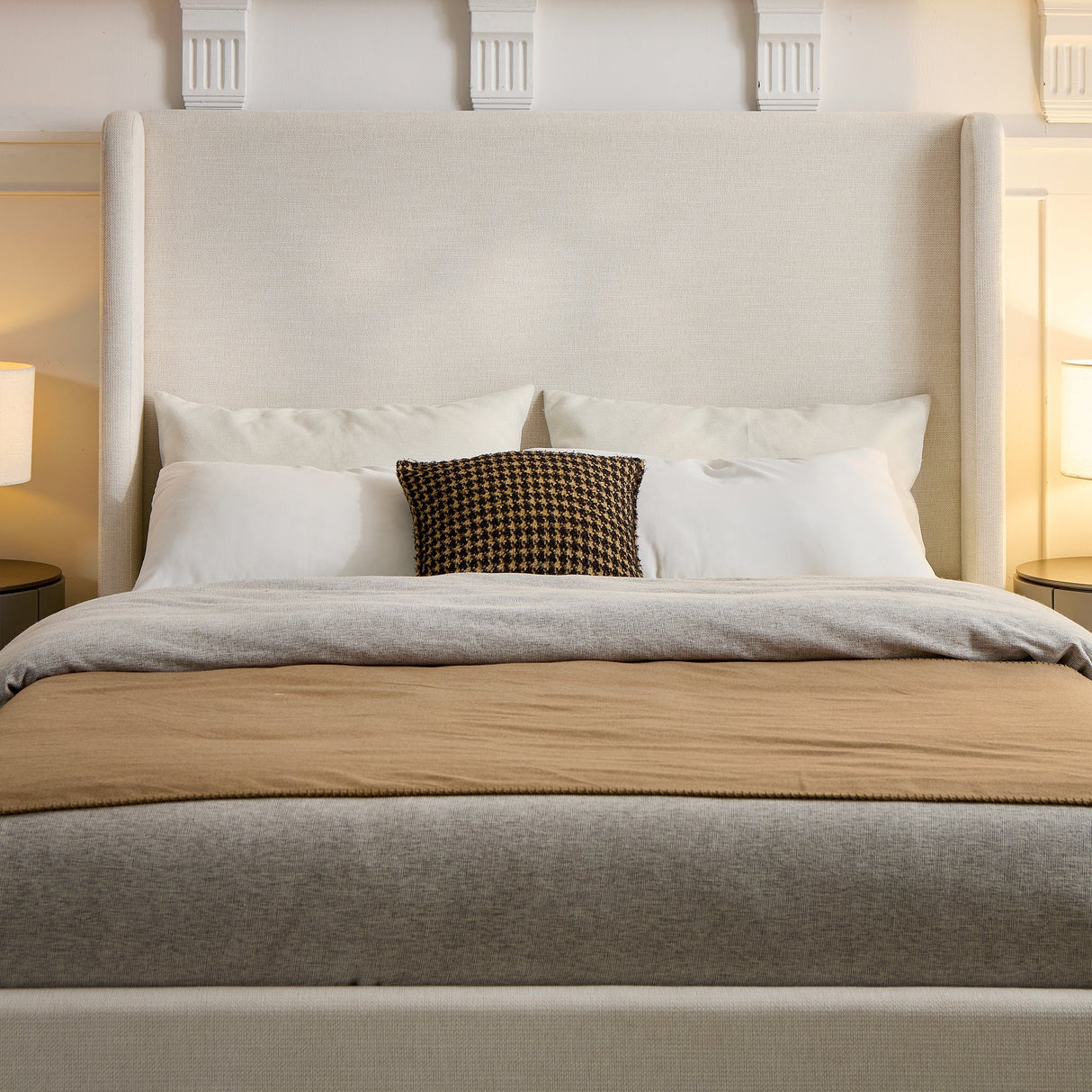 Caron Upholstered Wingback Bed with 54" High Headboard