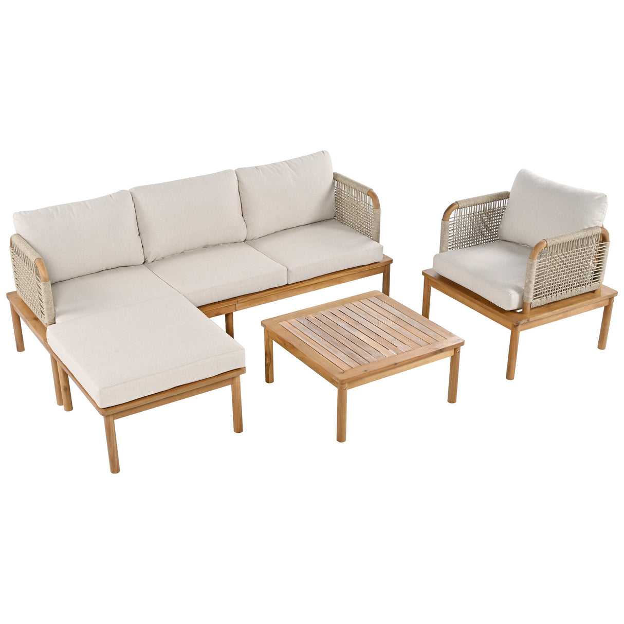 Outdoor 4-piece Acacia Wood and Rope Patio Sofa Set