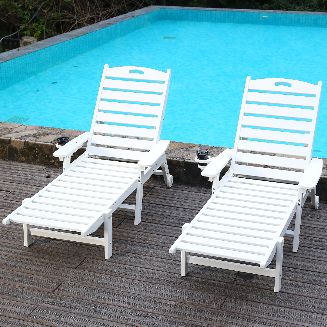HDPE Chaise Lounge Chair Outdoor, Pool Lounge Chairs with 4-Position Adjustable Backrest, Supports Up to 360 LBS for Patio Poolside Deck Beach Backyard (white)