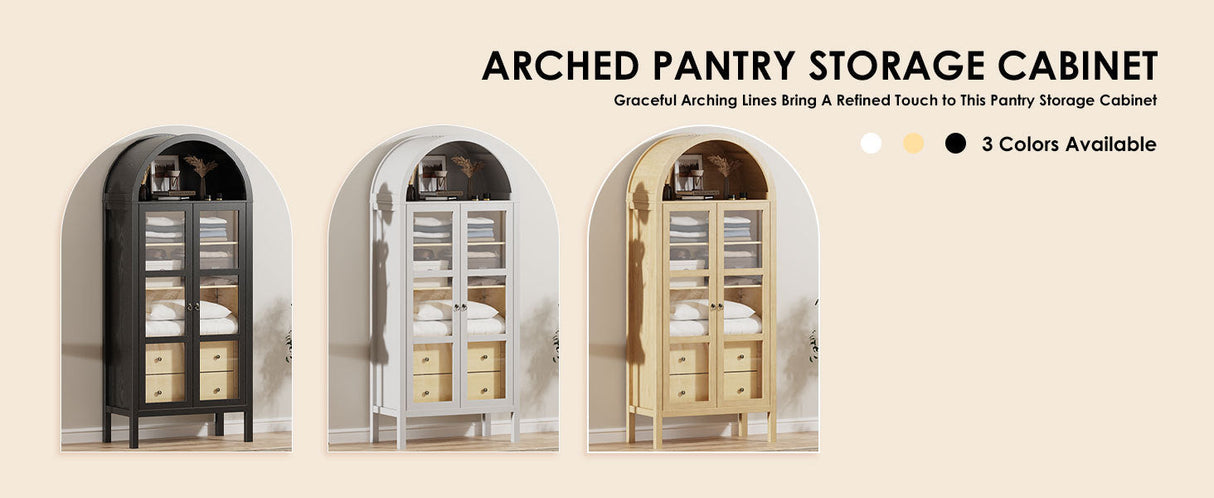 Modern Arched Cabinet with Glass Doors and Auto Sensor Light