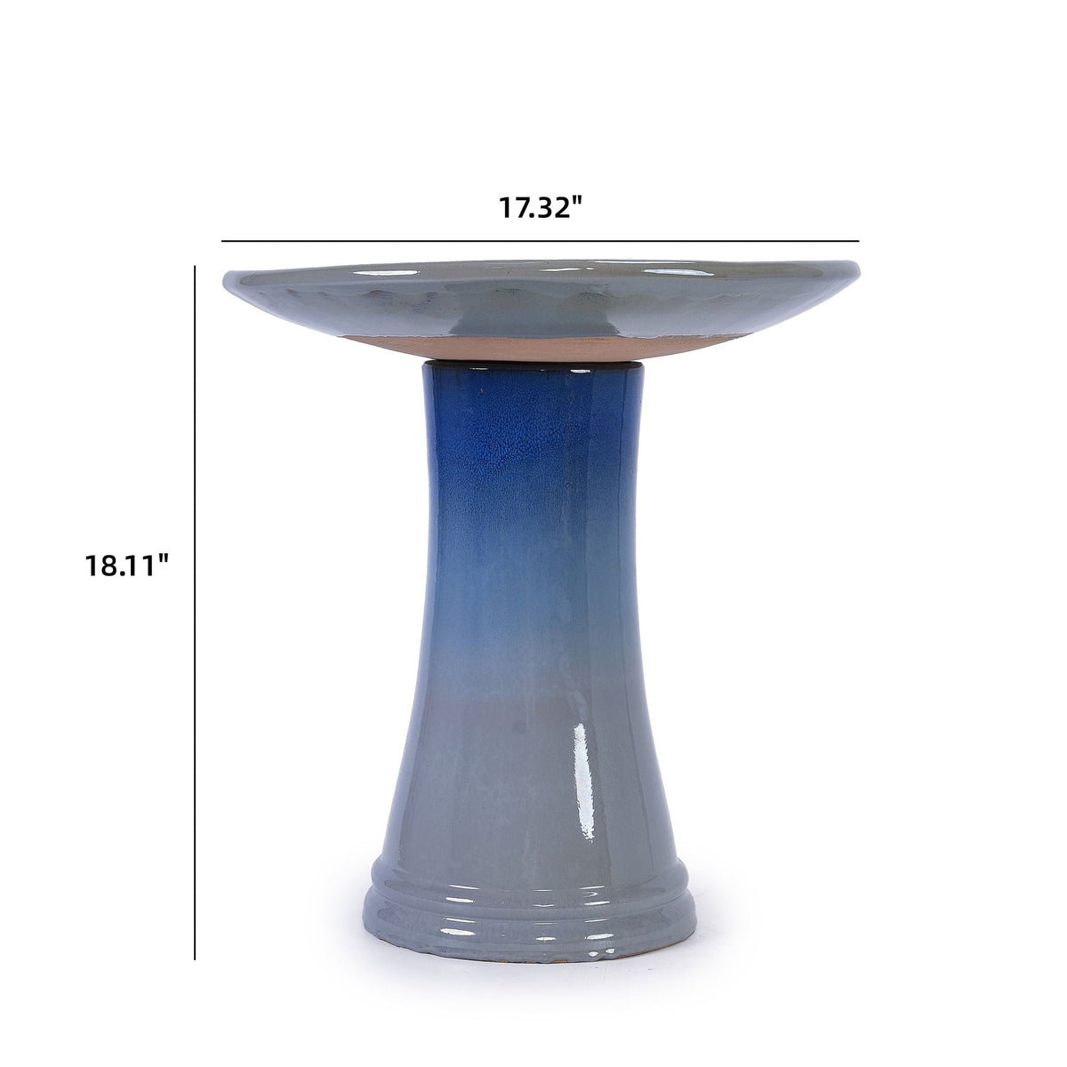 Blue Gray Ceramic Birdbath with Weather-Resistant Finish - Blue Gray