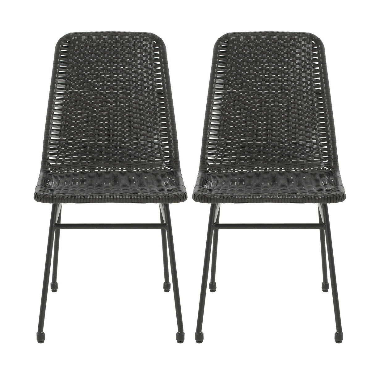 Outdoor Dining Chairs (Set of 2) with Rattan Backrest and Cushions