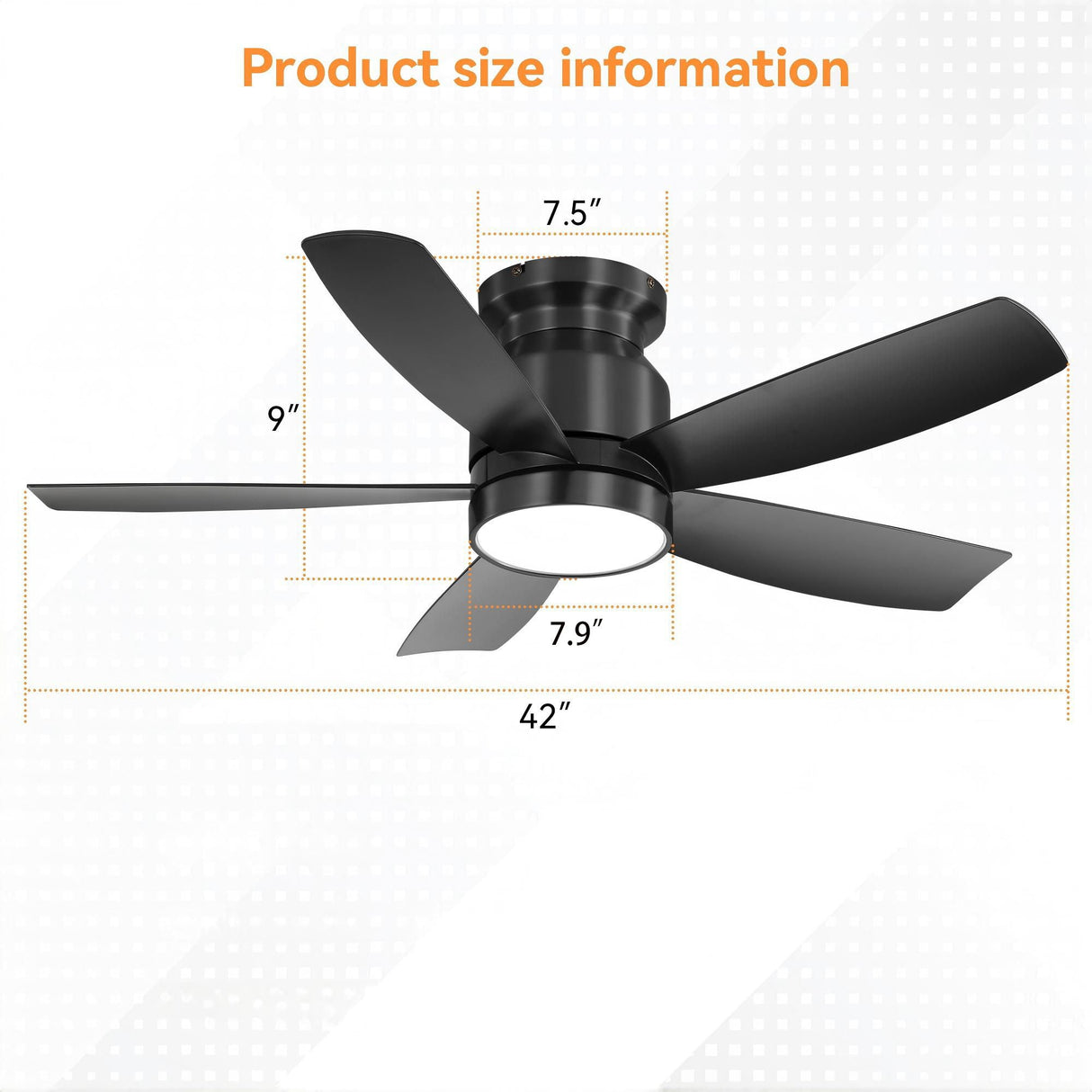 Flush Mount Ceiling Fan With 18W LED Light And Remote Control