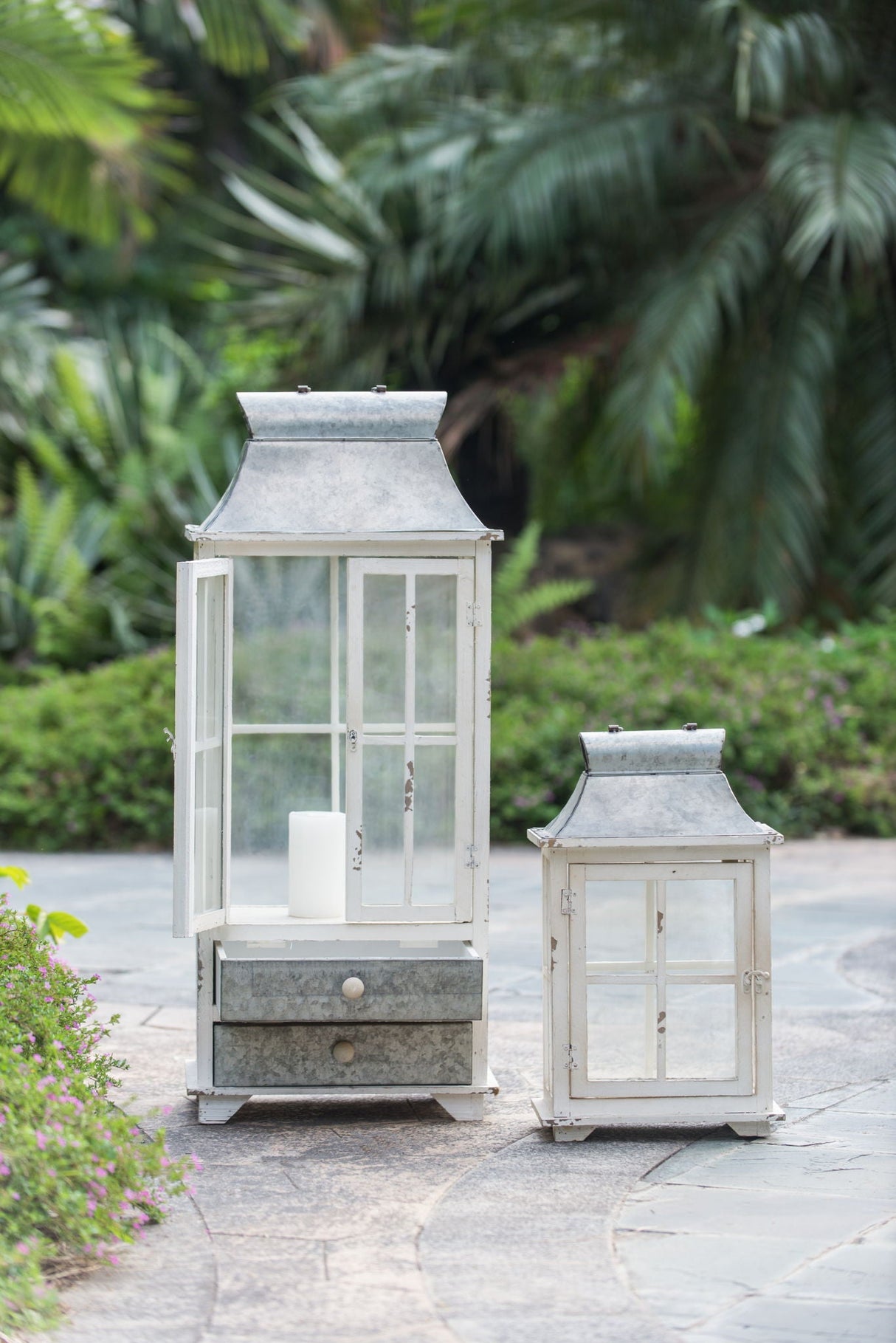 Wooden Candle Lantern Decorative, Hurricane Lantern Holder Decor For Indoor Outdoor, Home Garden Wedding - Ivory
