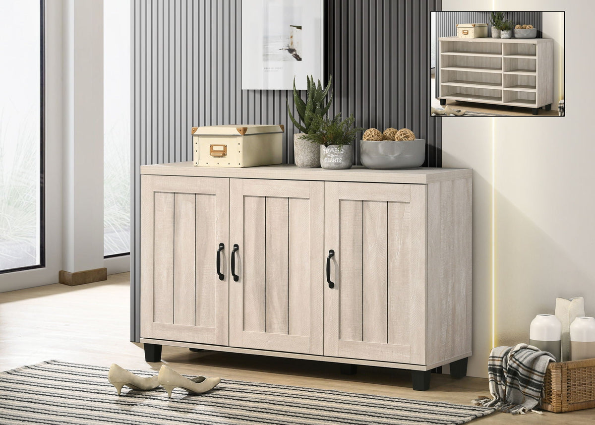 Corby - Oak Finish 3 - Door Shoe Cabinet - Dusty Gray