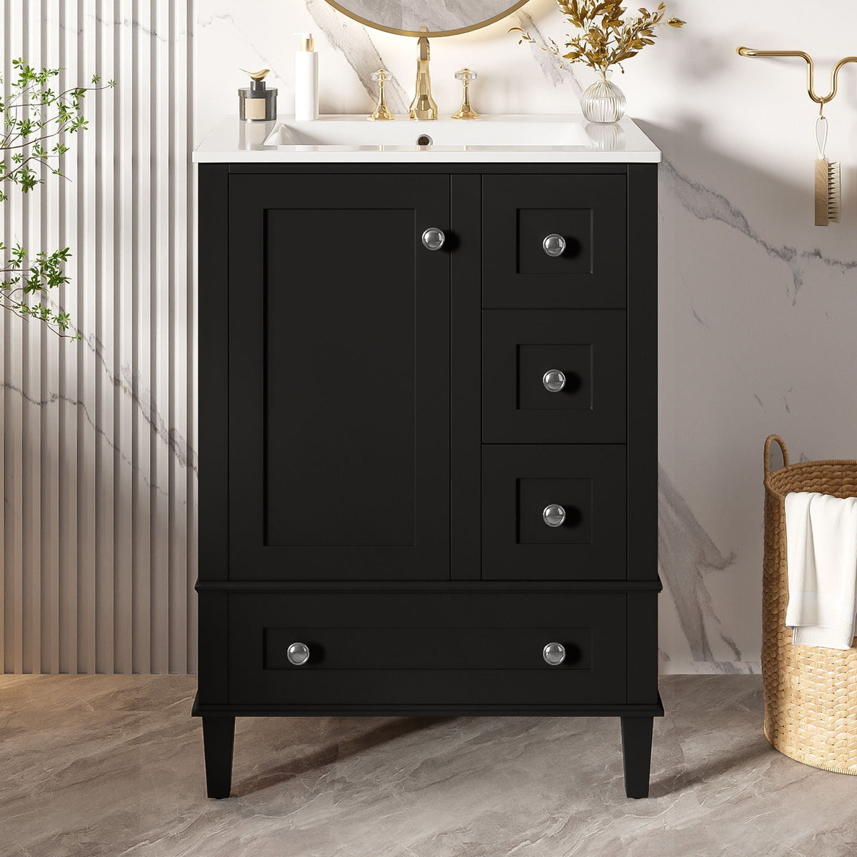 Bathroom Vanity with Integrated Basin and Soft Close Drawers - Multiple Colors