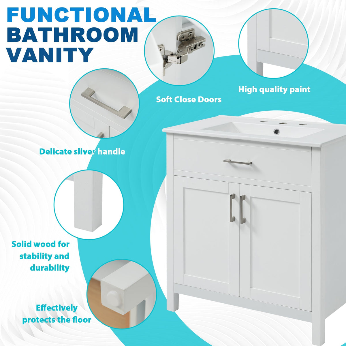 30-Inch Bathroom Vanity with Ceramic Sink and Ample Storage