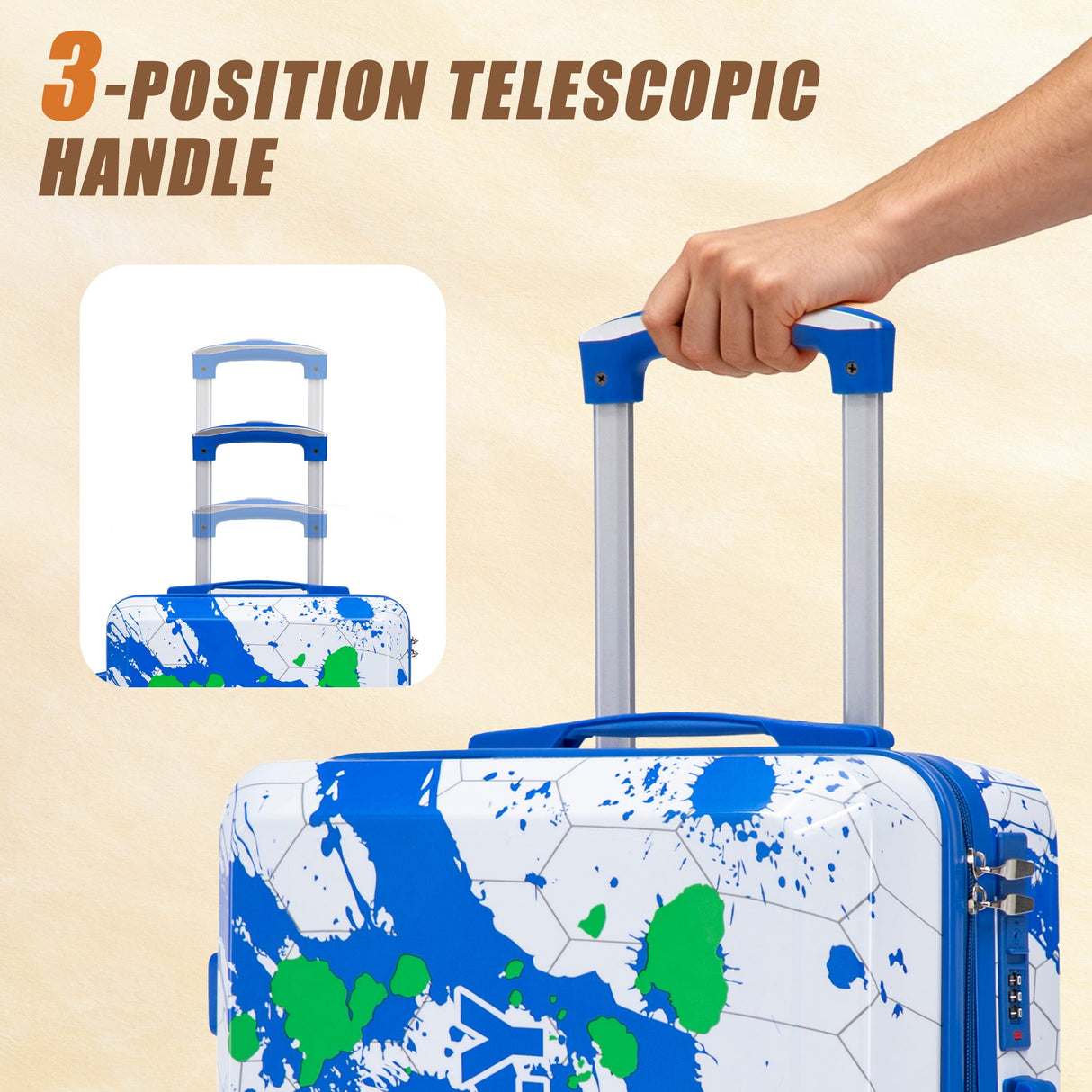 3-Piece PC Spinner Wheel Luggage Set in Blue