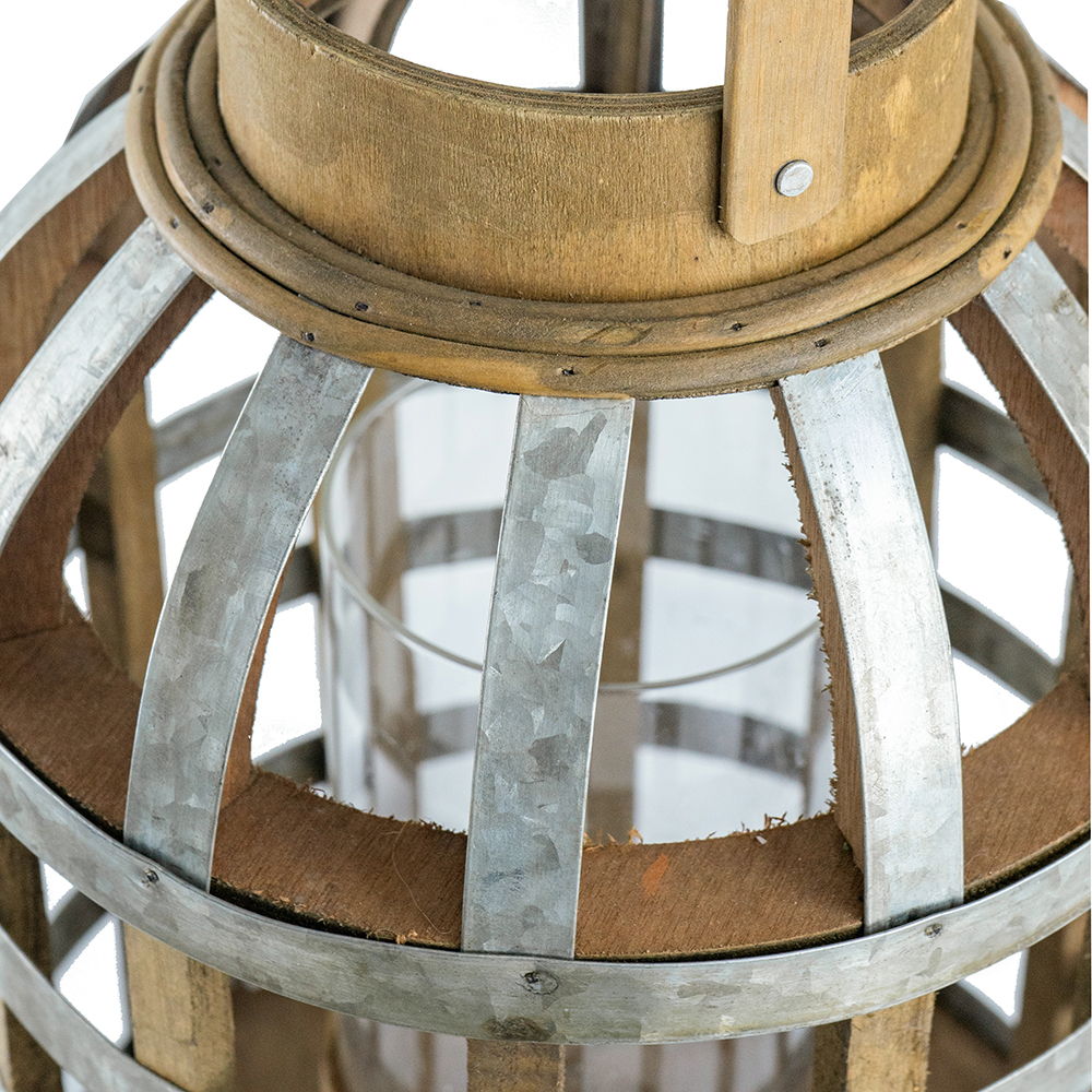 Decorative Wooden Lantern with Handle - Pearl Silver