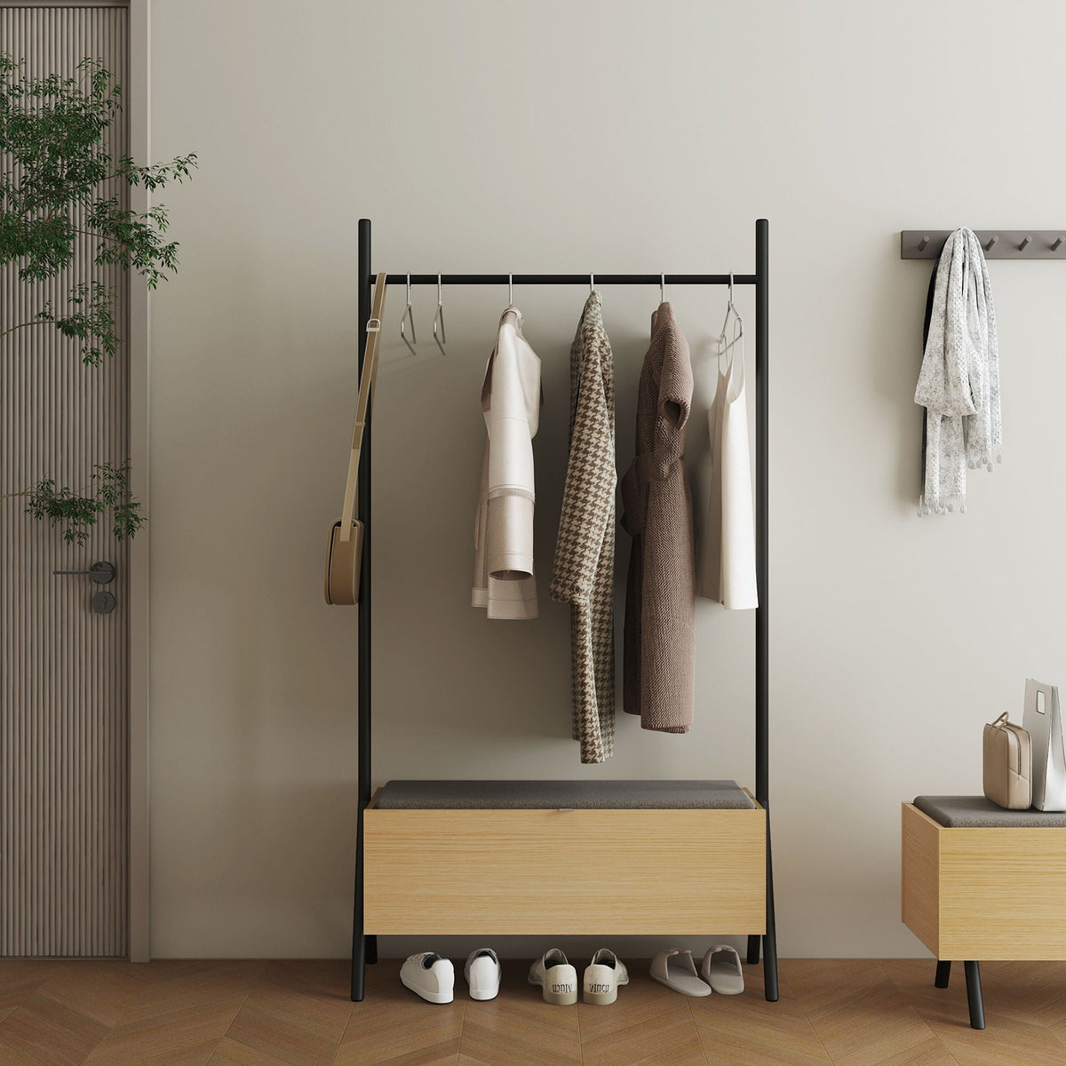 Paloma - Open Hanging Closet With Storage - Light Oak