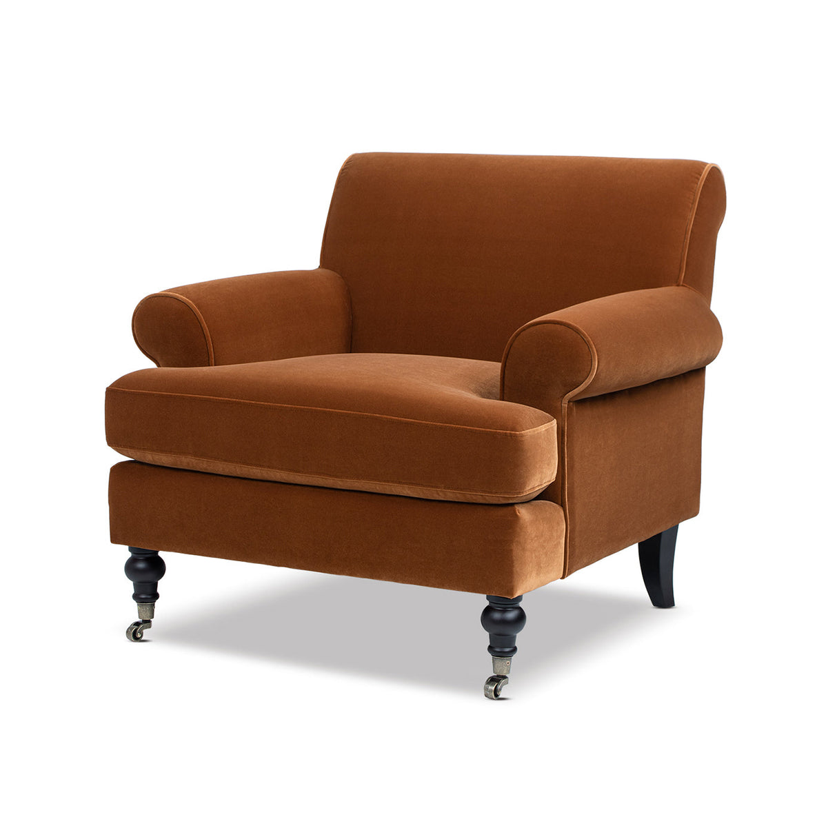 Alana 38' Lawson Accent Arm Chair Metal Casters, Burnt Orange Performance Velvet