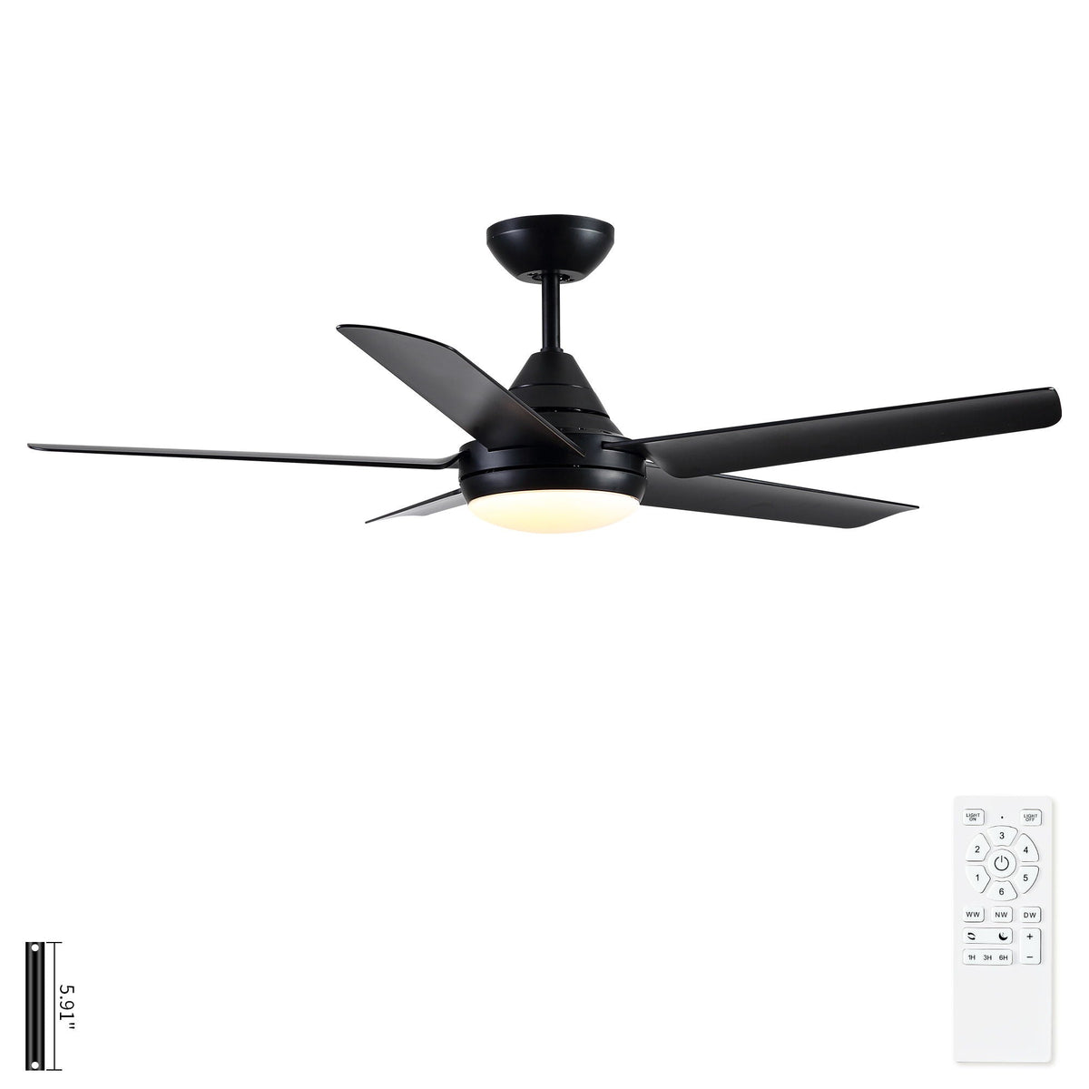 Ceiling Fan With Lights And Remote Control, Reversible DC Motor, 6 Speeds, 3 Cct Dimmable LED, Quiet Timer For Indoor - Black