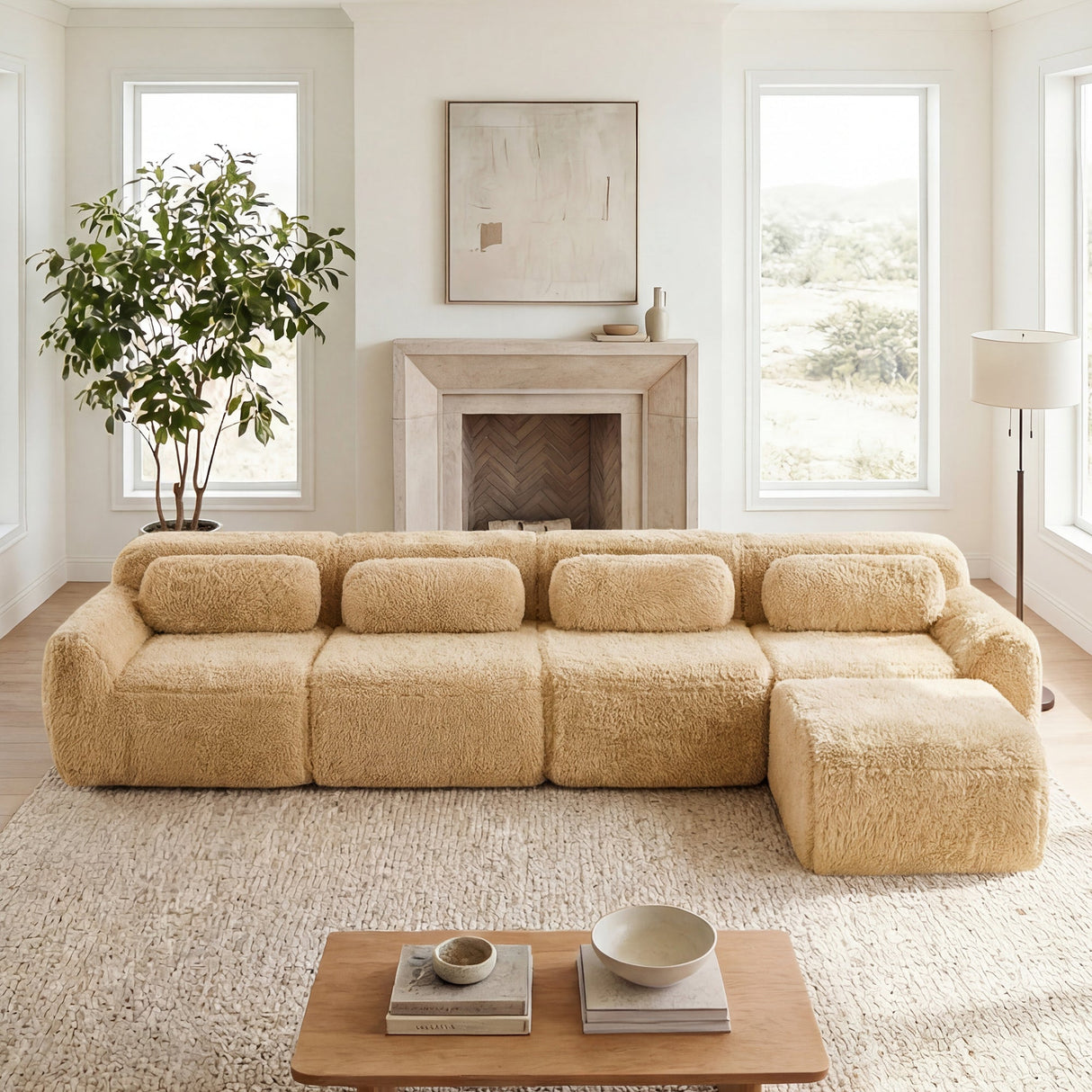 L-Shaped Soft And Fluffy Modular Sectional Sofa