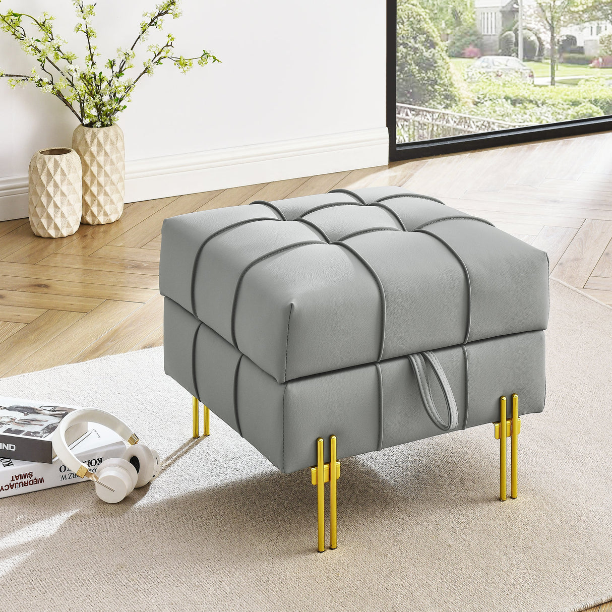 22 Inches Anti-Scratch Leather Storage Ottoman