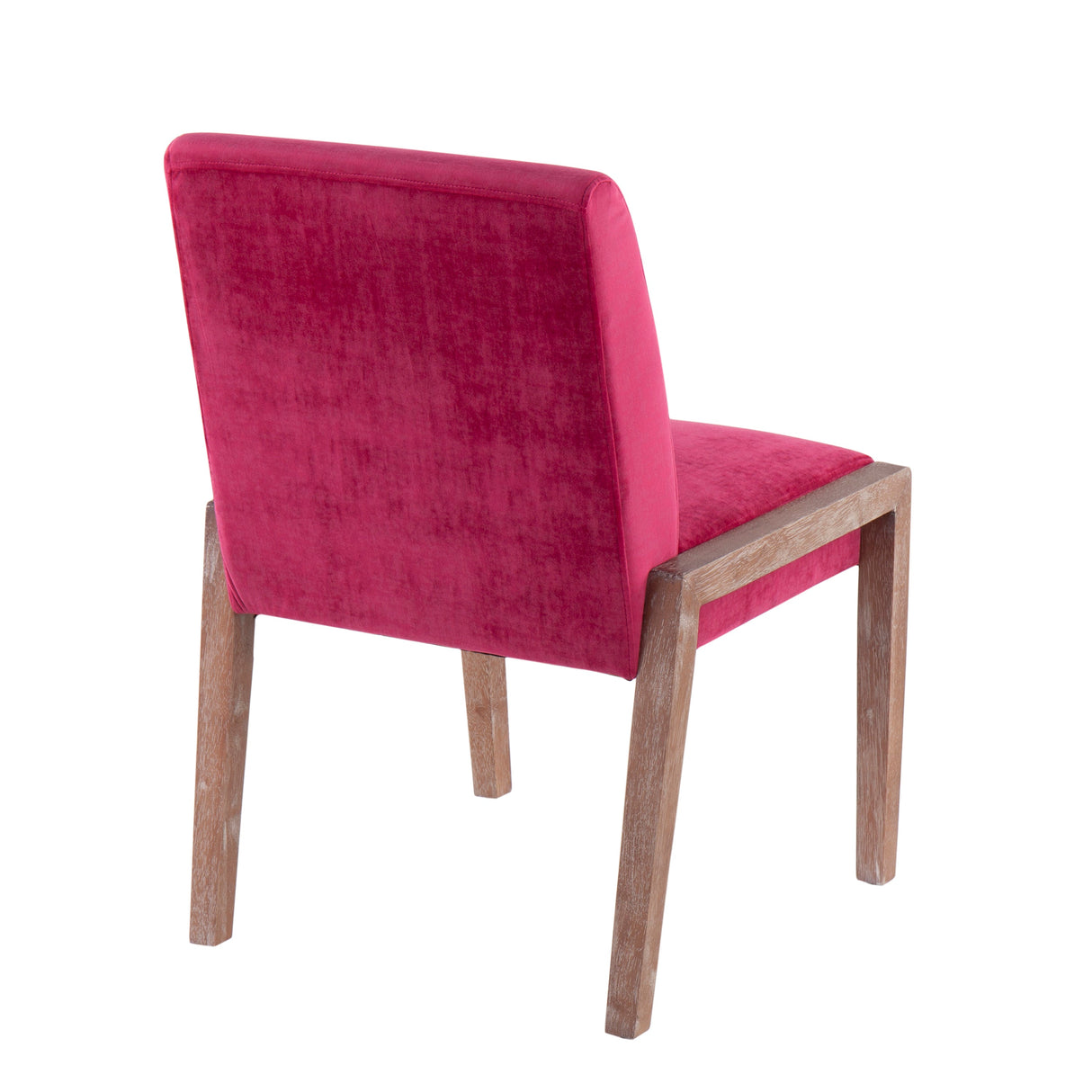 Carmen Contemporary Chair Set of 2 in White Washed Wood and Pink Velvet