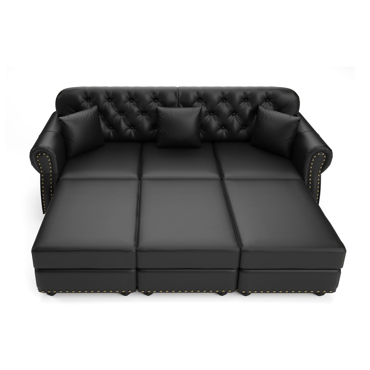 Upholstered Sofa With Nailhead Trim, Rolled Armrests With Ottoman