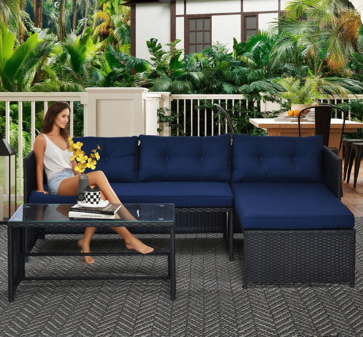 Loveseat Sofa Chaise Lounge Coffee Table Patio Furniture Set