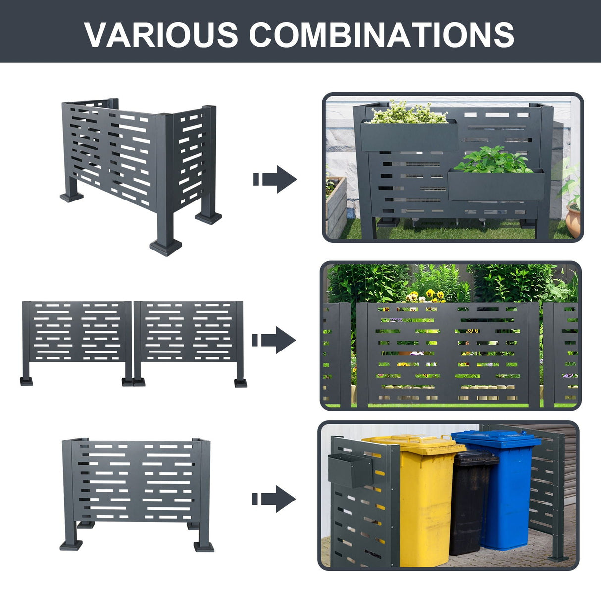 Air Conditioner Fence For Outdoor Units, Metal Privacy Fence Cover, Perfect To Conceal Air Conditioning Units, 3 Fence Panel