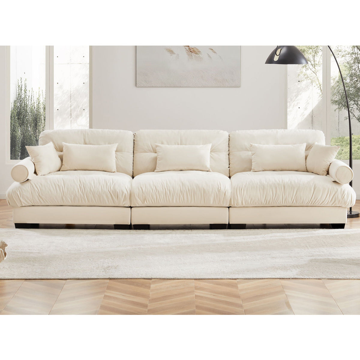 Modern Oversize Sofa With Cloud Like Comfort, Featuring Waist And Throw Pillows