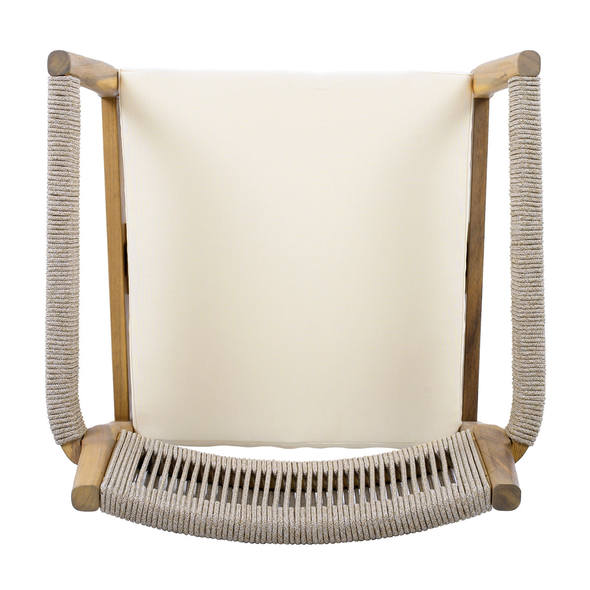 Braided Acacia Wood Outdoor Dining Chairs Set of 2 β Teak Look with Beige Rope & Cream Cushions