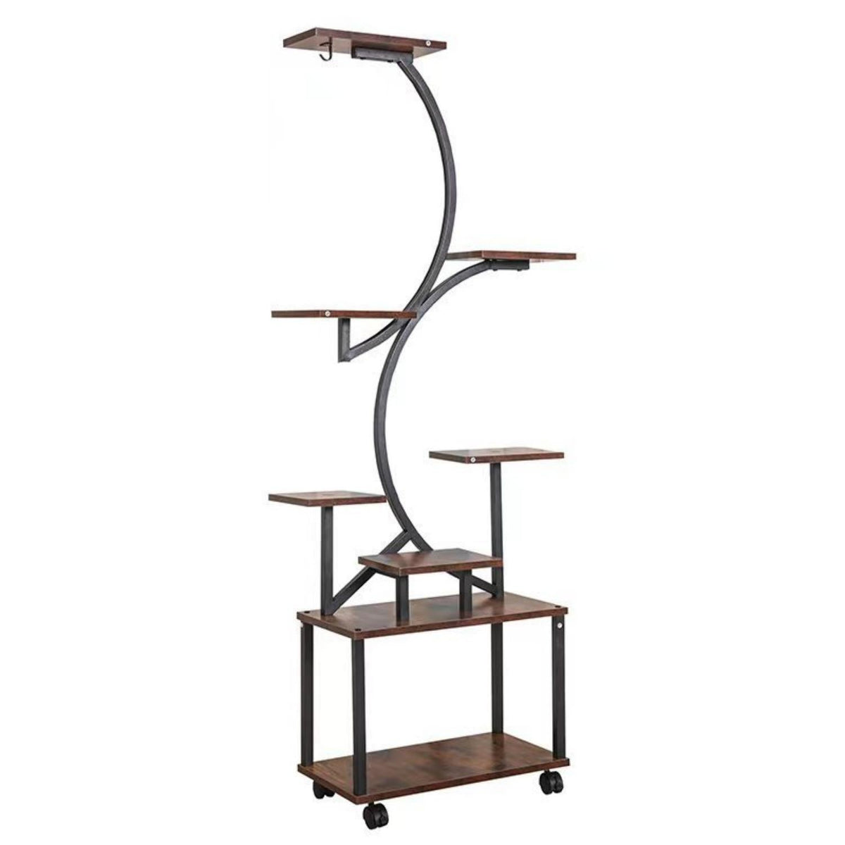 8 Tier Indoor Plant Stand with Grow Lights - Black & Dark Walnut
