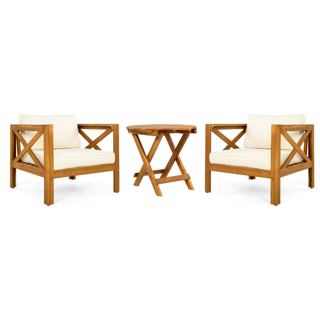 Patio Conversation Set with Foldable Acacia Wood Side Table and Cushions