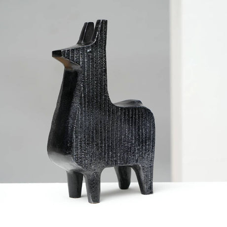 Black-Ribbed-Llama-Sculpture-Aluminum-Table-Décor--4'-x-6.8'-