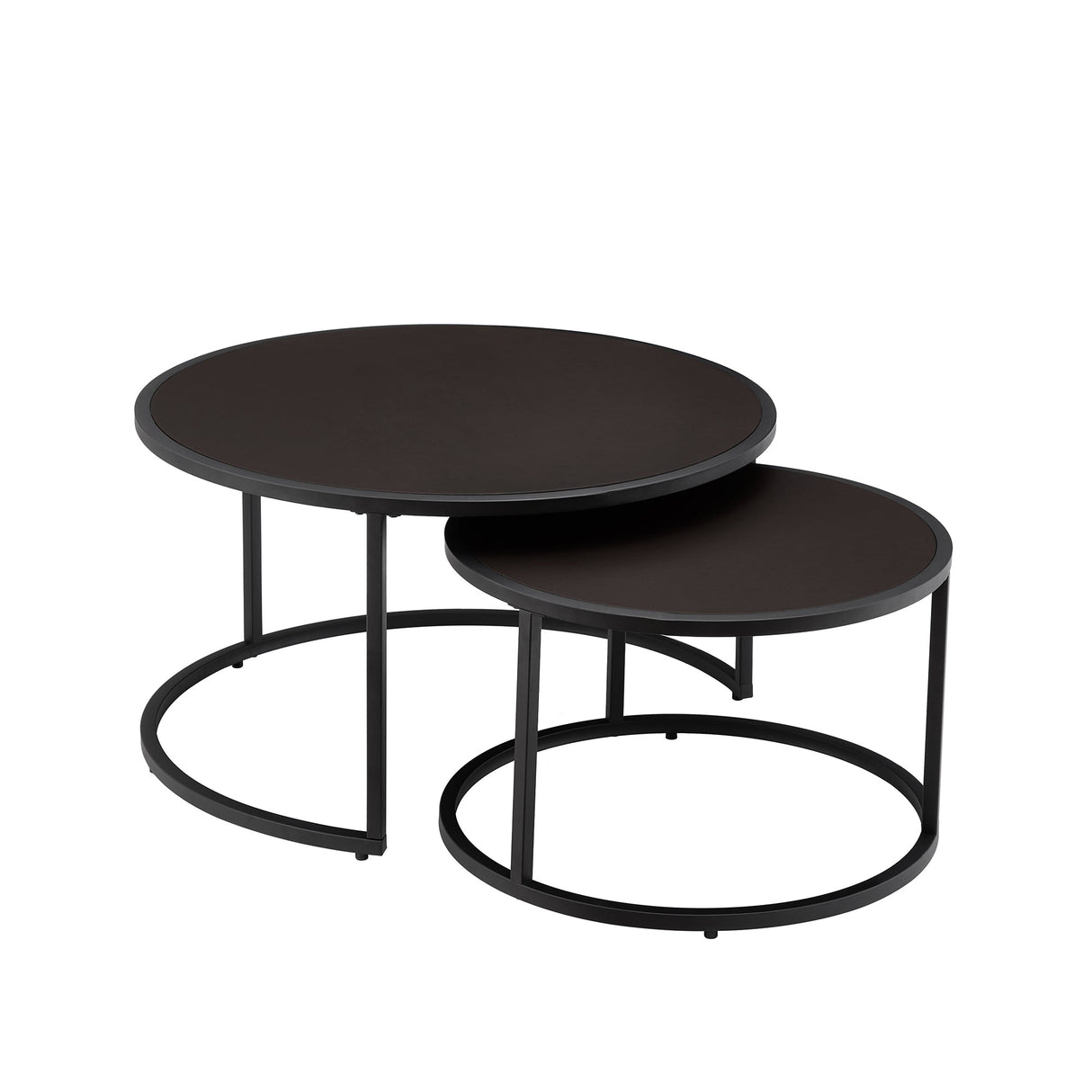Modern Faux Leather Nesting Round Coffee Table Set - Dark Brown
