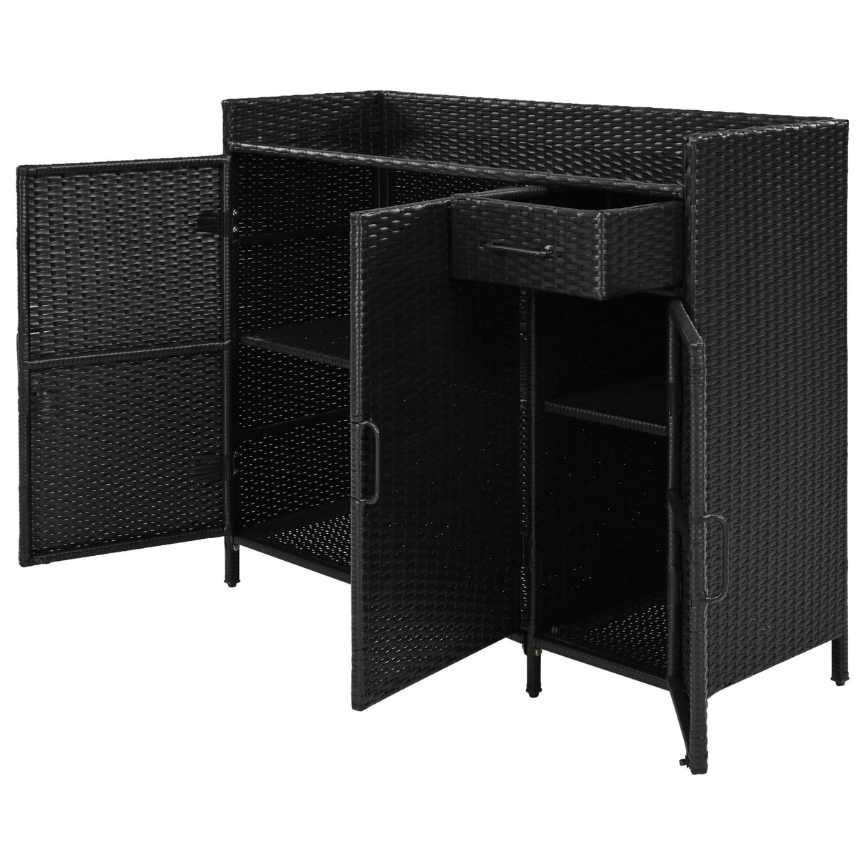 K&K 47.5"W Wicker Outdoor Storage Cabinet with Tempered Glass Desktop