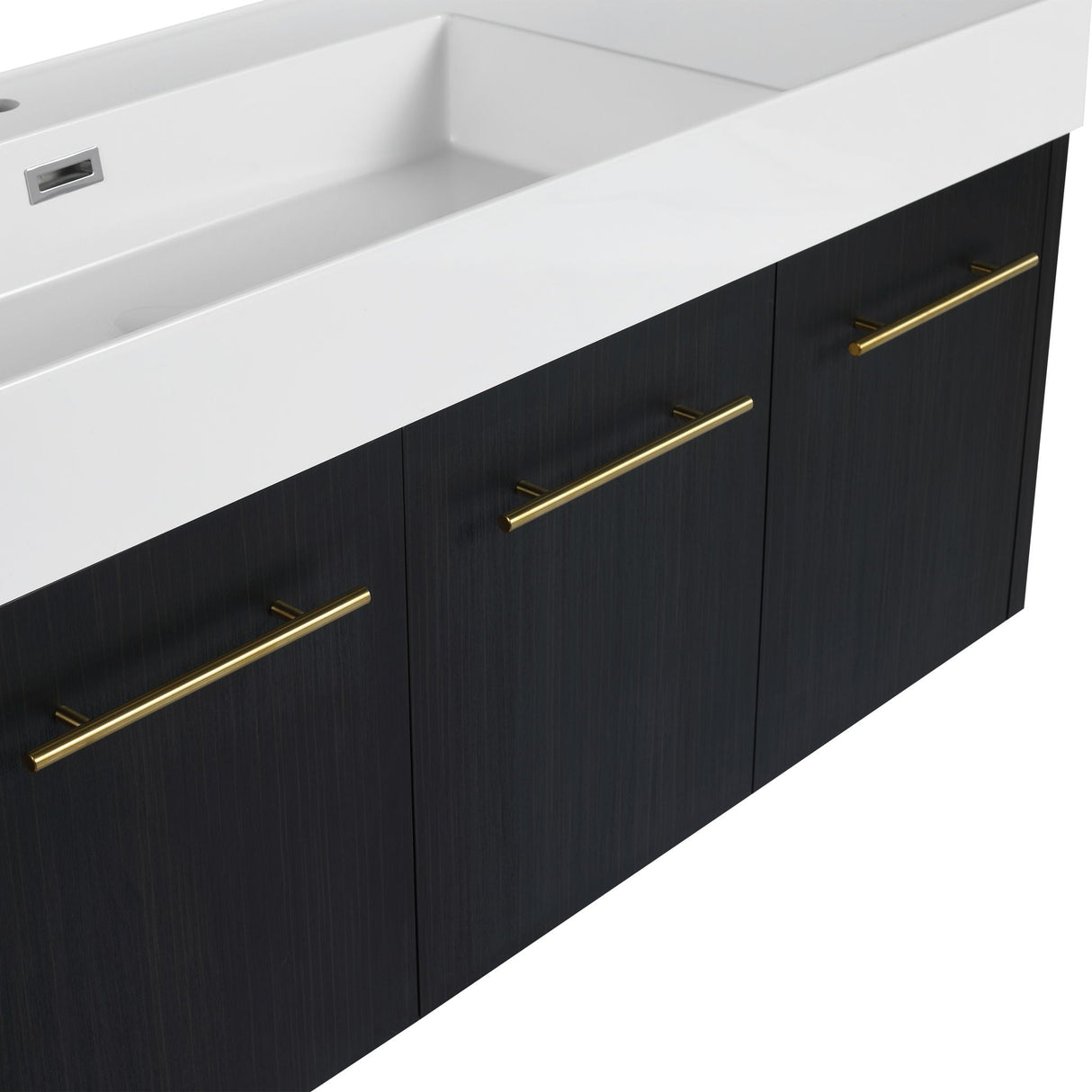 Modern Chestnut Wall Mounted Bathroom Vanity With Left Resin Sink And Storage Rack - Black Chestnut