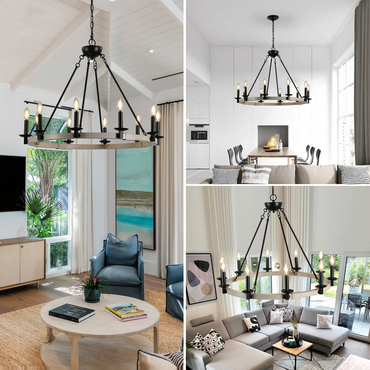 32" Rustic Farmhouse 10-Light Candle Chandelier